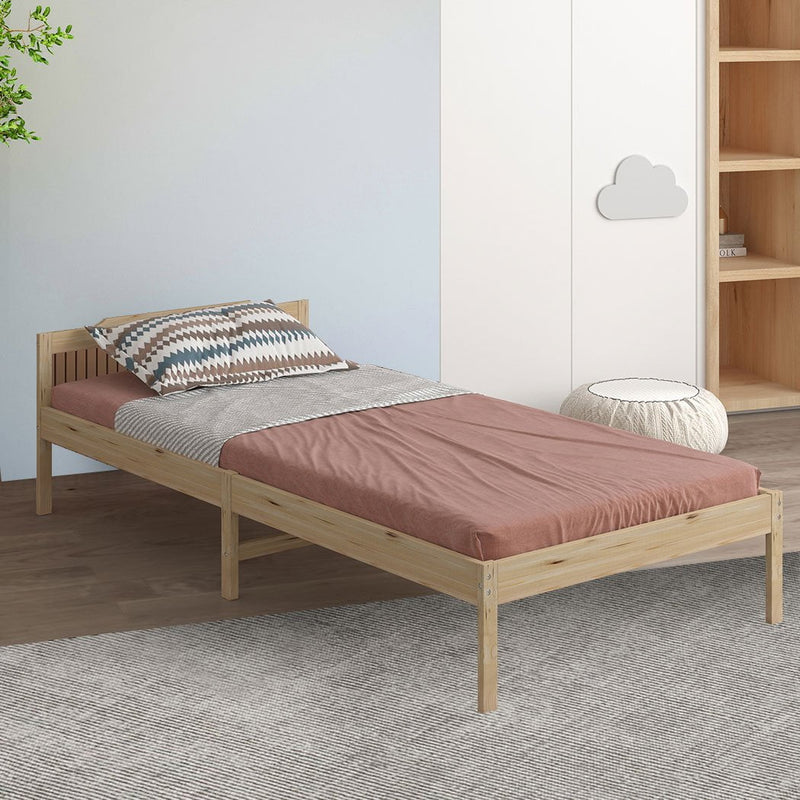 Levede Wooden Bed Frame Single Size Mattress Base Solid Timber Pine Wood Natural Payday Deals