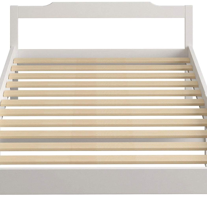 Levede Wooden Bed Frame Single Size Mattress Base Solid Timber Pine Wood White Payday Deals