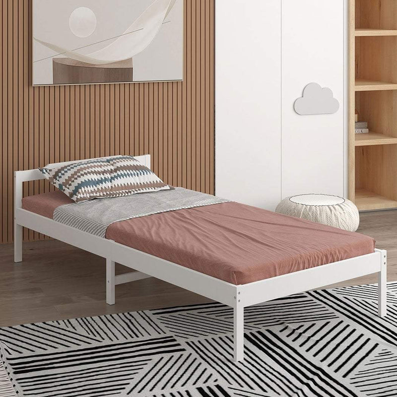 Levede Wooden Bed Frame Single Size Mattress Base Solid Timber Pine Wood White Payday Deals