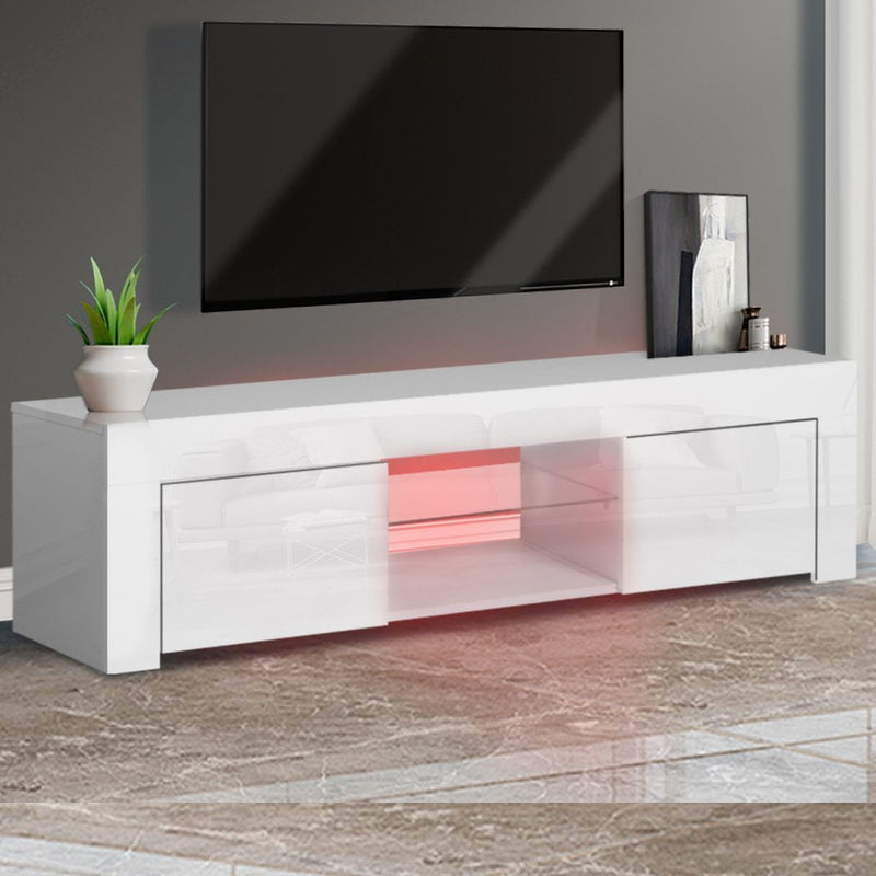 Levede TV Cabinet Entertainment Unit Stand RGB LED Furniture Wooden Shelf 130cm - Payday Deals
