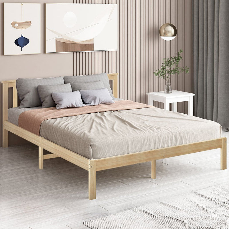 Levede Wooden Bed Frame Double Full Size Mattress Base Timber Natural