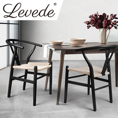 Levede 2x Dining Chairs Wooden Hans Wegner Chair Wishbone Chair Cafe Lounge Seat - Payday Deals