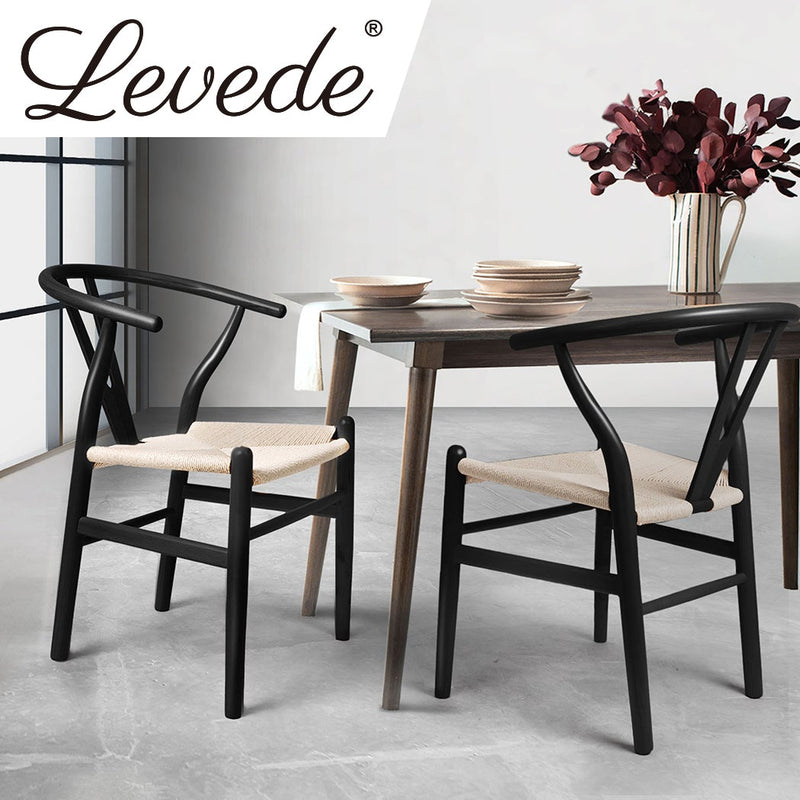 Levede 2x Dining Chairs Wooden Hans Wegner Chair Wishbone Chair Cafe Lounge Seat - Payday Deals