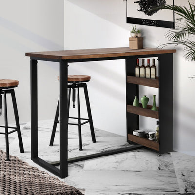 Levede High Bar Table Industrial Pub Table With 3-Tier Storage Shelf Solid Wood - Payday Deals