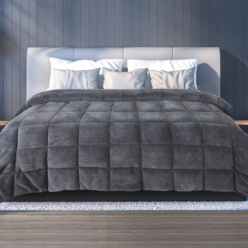 DreamZ Quilt Doona Comforter Blanket Velvet Winter Warm Super King Bedding Grey