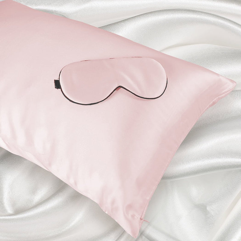 DreamZ 100% Mulberry Silk Pillow Case Eye Mask Set Pink Both Sided 25 Momme
