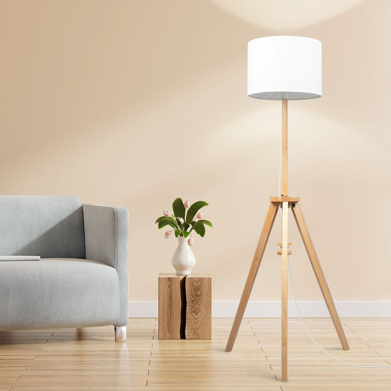 EMITTO Tripod Floor Lamp Wooden Modern Reading Light Adjustable Night Home Decor