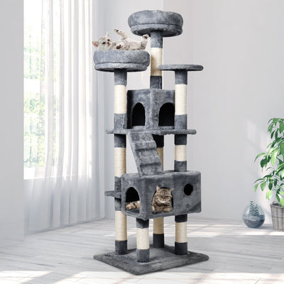 PaWz Cat Trees Scratching Post Scratcher For Large Cats Tower House Grey 140cm - Payday Deals