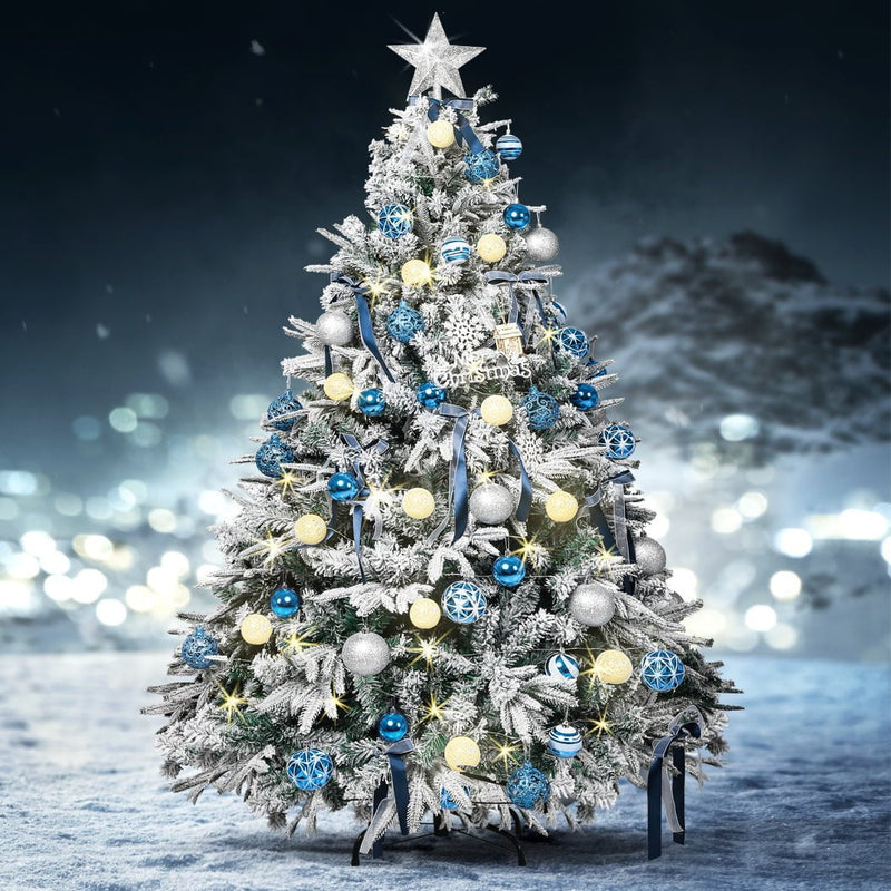 Santaco Christmas Tree 1.8M 6Ft Fairy Lights Snow Flocked Xmas Ornaments Decor