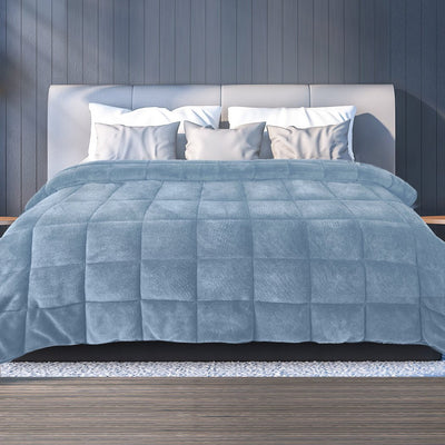 DreamZ Quilt Doona Comforter Blanket Velvet Winter Warm Super King Bedding Blue