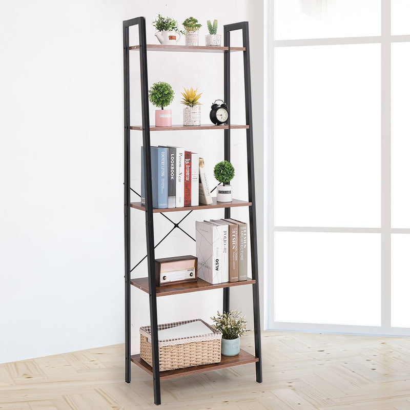 Levede 5 Tier Bookshelf Industrial Ladder Shelf Wooden Storage Display Rack - Payday Deals