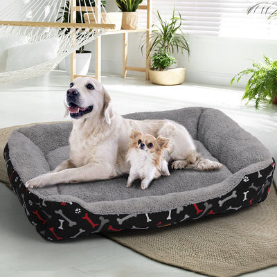 PaWz Pet Dog Cat Bed Deluxe Soft Cushion Lining Warm Kennel Black Bone XXL
