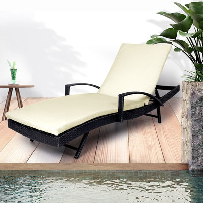 Levede Outdoor Sun Lounger Furniture Wicker Lounge Garden Patio Bed Cushion Pool - Payday Deals