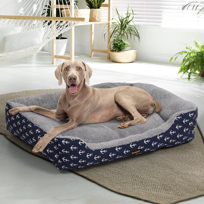 PaWz Pet Dog Cat Bed Deluxe Soft Cushion Lining Warm Kennel Navy Anchor XL