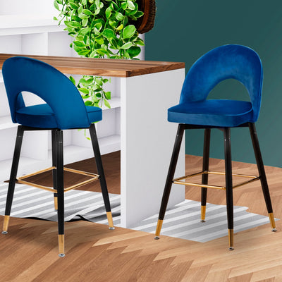 Levede 2x Bar Stools Kitchen Stool Chairs Velvet Swivel Barstools Luxury Blue - Payday Deals