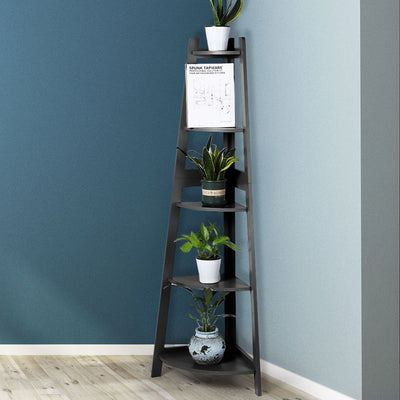 Levede 5 Tier Corner Shelf Wooden Storage Home Display Rack Plant Stand Black - Payday Deals
