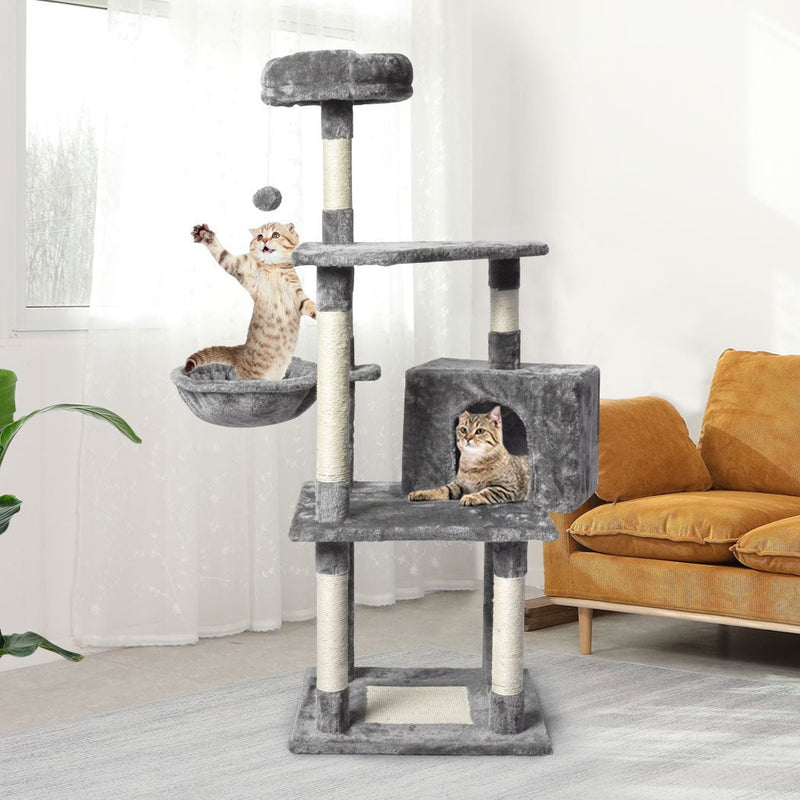 PaWz Cat Tree Toy Scratching Post Scratcher Tower Condo Wooden House Grey 130cm