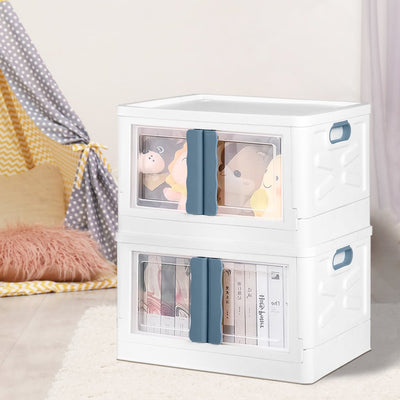 Storage Box Stackable Container 45L Clear Plastic Wardrobe Organiser Two Opening