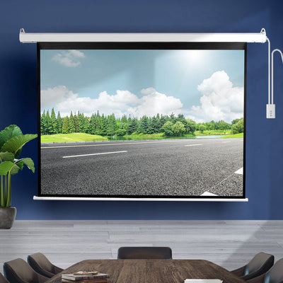 125" Projector Screen Electric Motorised Projection Retractable 3D Home Cinema - Payday Deals