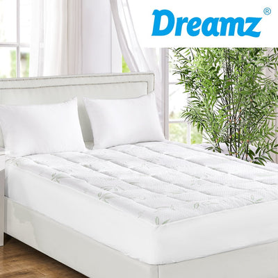 Dreamz Bamboo Pillowtop Mattress Topper Protector Waterproof Cool Cover Double - Payday Deals