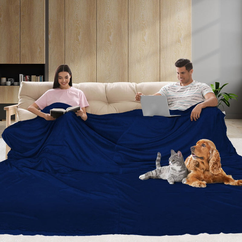 DreamZ 3x3M Large Oversized Blanket Throw Faux Fur Fleece Bed Warm Rug Sofa Navy