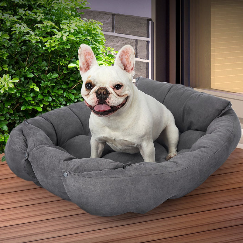 PaWz Pet Bed 2 Way Use Dog Cat Soft Warm Calming Mat Sleeping Kennel Sofa Grey L - Payday Deals