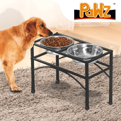 PaWz Dual Elevated Raised Pet Dog Puppy Feeder Bowl Stainless Steel Food Water Stand - Payday Deals