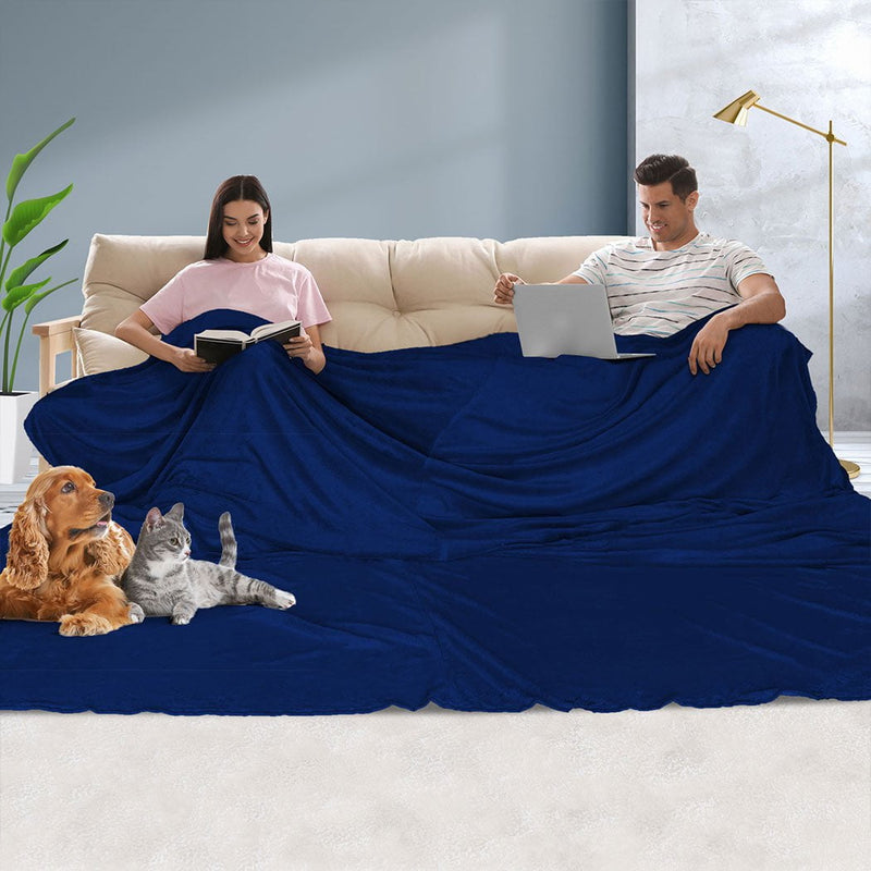 DreamZ 3x3M Large Oversized Blanket Throw Faux Fur Fleece Bed Warm Rug Sofa Navy