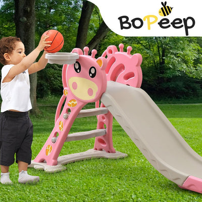 BoPeep Kids Slide Outdoor Basketball Ring Activity Center Toddlers Play Set Pink - Payday Deals