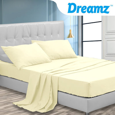 DreamZ Queen / King / Super King 4 Piece Bed Sheet Set Flat Fitted Pillowcase