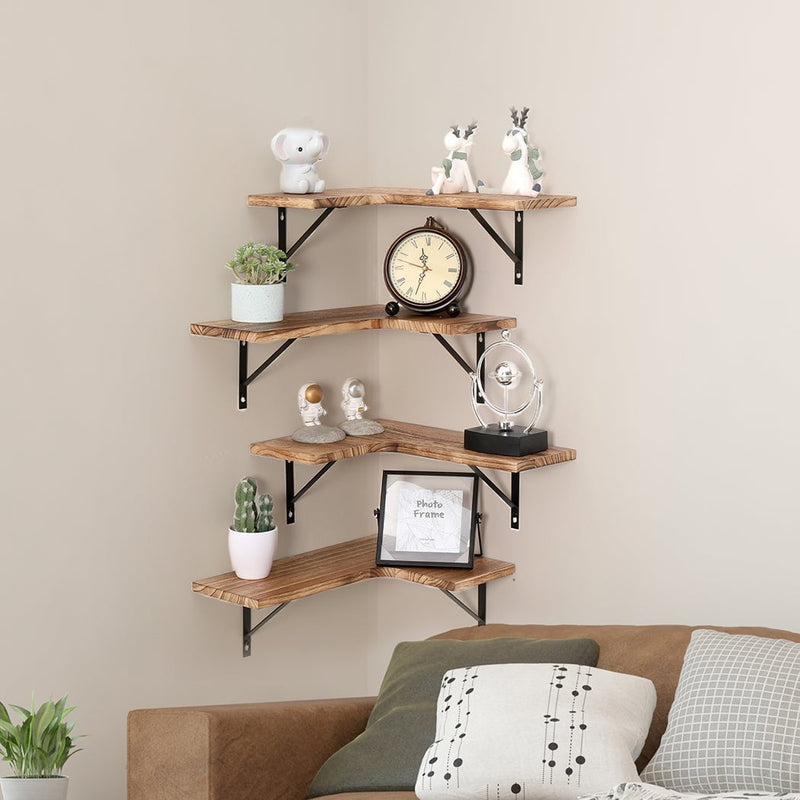 Levede 4 Pcs Floating Shelves Corner Shelf Wall Mounted Storage Wooden Display