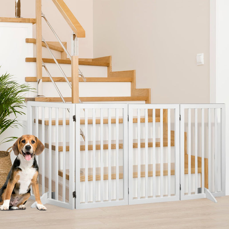 PaWz Wooden Pet Gate Dog Fence Safety Stair Barrier Security Door 4 Panel Large