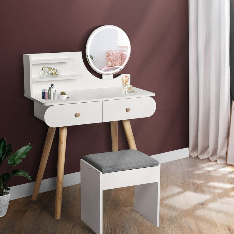 Levede Dressing Table Stool LED Mirror Jewellery Cabinet Makeup Storage 3 Colour - Payday Deals