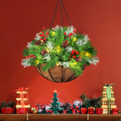 Santaco Christmas Hanging Basket Ornaments LED Lights Home Garden Porch Decor