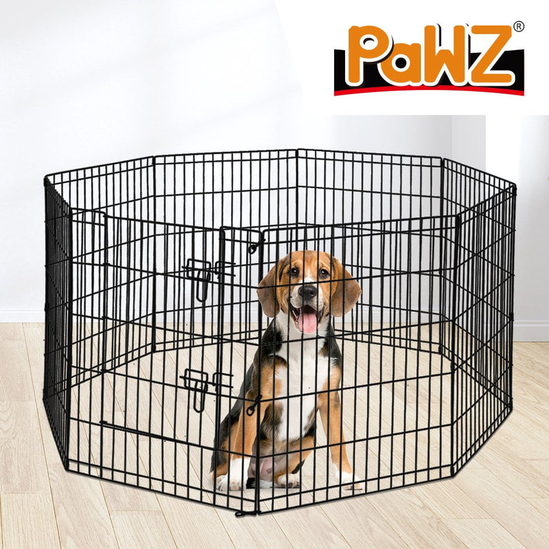 PaWz Pet Dog Playpen Puppy Exercise 8 Panel Enclosure Fence Black With Door 42" - Payday Deals