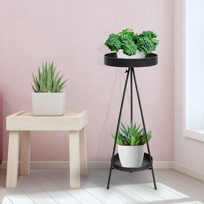 Levede Plant Stand 2 Tiers Outdoor Indoor Metal Flower Pots Rack Garden Black - Payday Deals