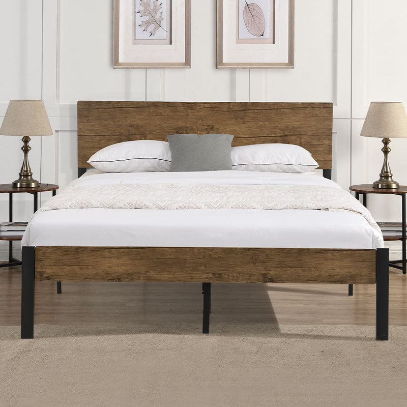 Levede Metal Bed Frame King Size Mattress Base Platform Wooden Headboard Brown