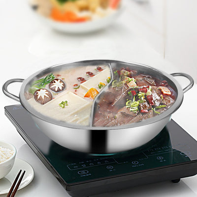 34cm Stainless Steel Twin Mandarin Duck Hot Pot Induction Cooker Without Lid - Payday Deals