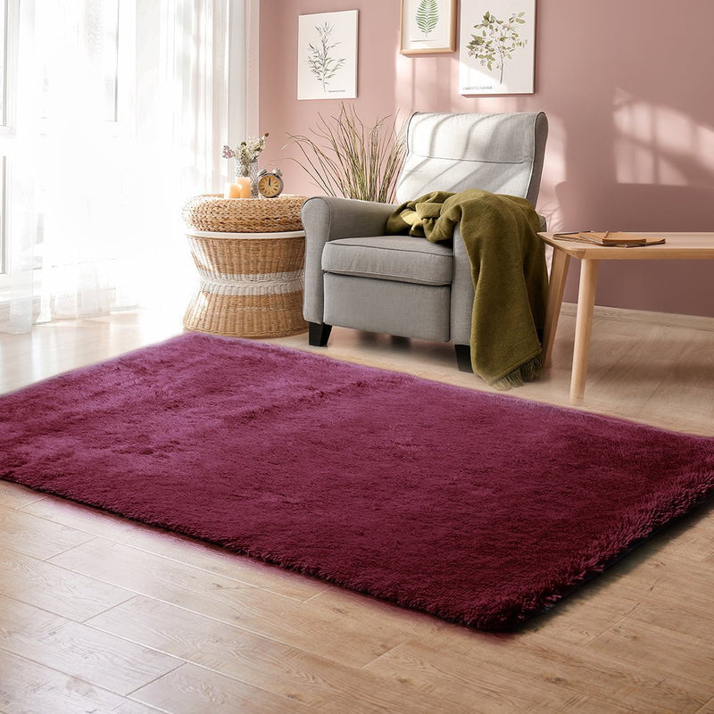 Designer Soft Shag Shaggy Floor Confetti Rug Carpet Decor 200x230cm Burgundy