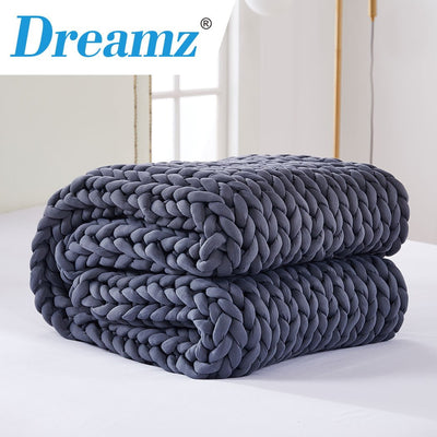 DreamZ Knitted Weighted Blanket Chunky Bulky Knit Throw Blanket 6.5KG Dark Grey - Payday Deals