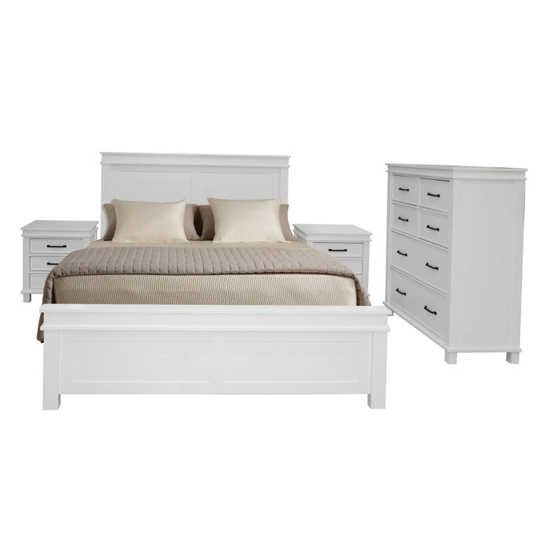 Lily 4pc Queen Bed Suite Bedside Tallboy Bedroom Furniture Package - White Payday Deals