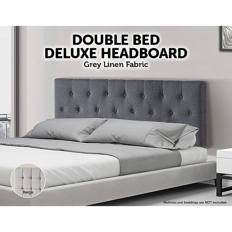 Linen Fabric Double Bed Deluxe Headboard Bedhead - Grey Payday Deals