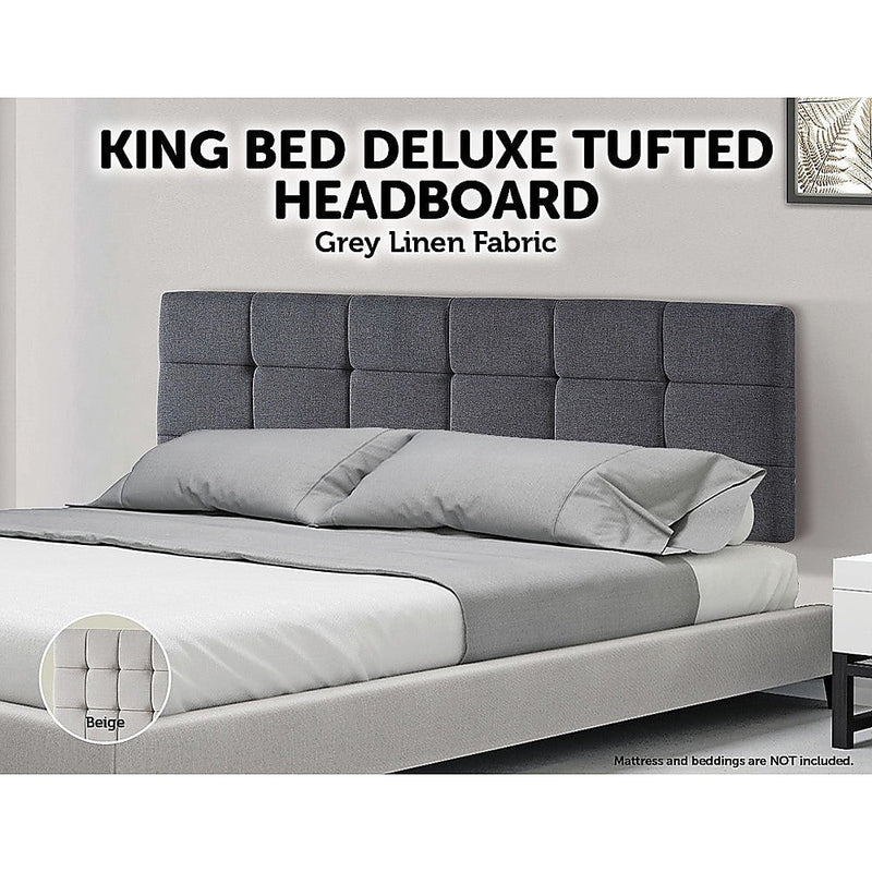 Linen Fabric King Bed Deluxe Headboard Bedhead - Grey Payday Deals