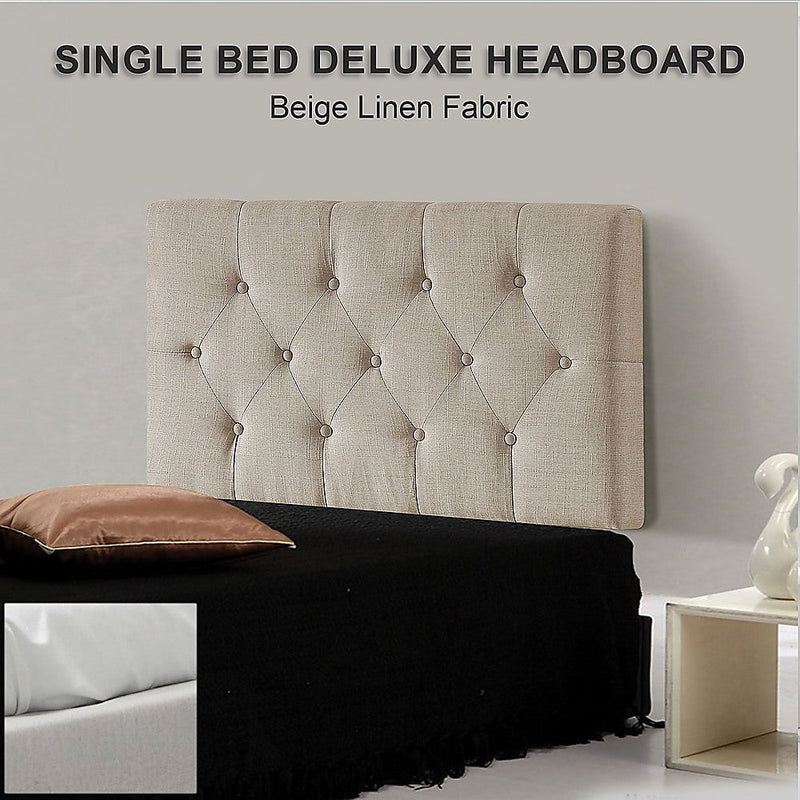 Linen Fabric Single Bed Deluxe Headboard Bedhead - Beige Payday Deals