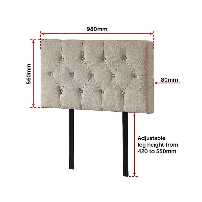 Linen Fabric Single Bed Deluxe Headboard Bedhead - Beige Payday Deals