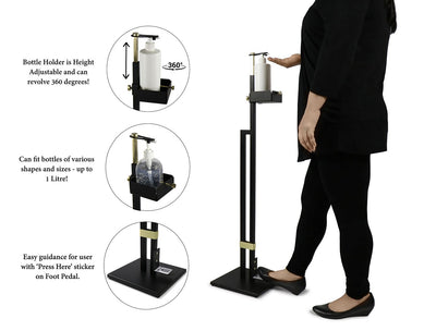 Lirash Touch Free Hand Sanitiser Dispenser Station Floor Stand Foot Operated - Gold Black Payday Deals