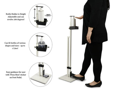 Lirash Touch Free Hand Sanitiser Dispenser Station Floor Stand Foot Operated - White Black Payday Deals