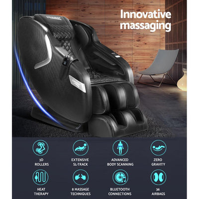 Livemor 3D Electric Massage Chair SL Track Full Body Air Bags Shiatsu Massaging Black Payday Deals