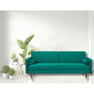 Livia 3 Seater Sofa Bed Fabric Uplholstered Lounge Couch - Green Payday Deals