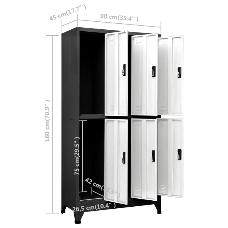 Locker Cabinet Anthracite and White 90x45x180 cm Steel Payday Deals